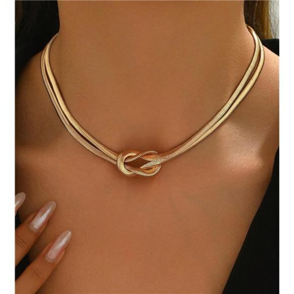 Gold Herringbone Necklaces for Women, 14K Gold Plated Simple Choker - Picture 4 of 6